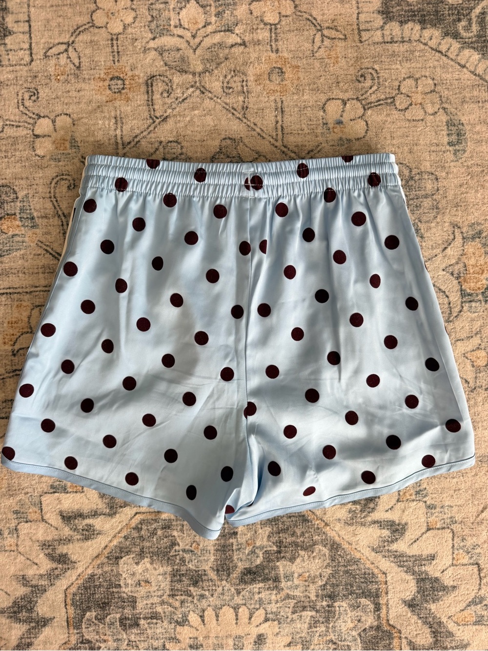 adidas Light Blue Athletic Shorts with Burgundy Polka Dots - Picture 2 of 9
